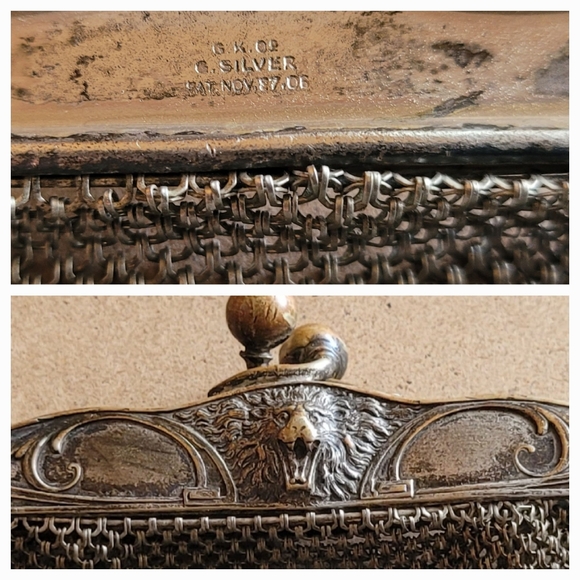 1906 mesh purse GERMAN SILVER lion repousse CHAINMAIL - Picture 4 of 5